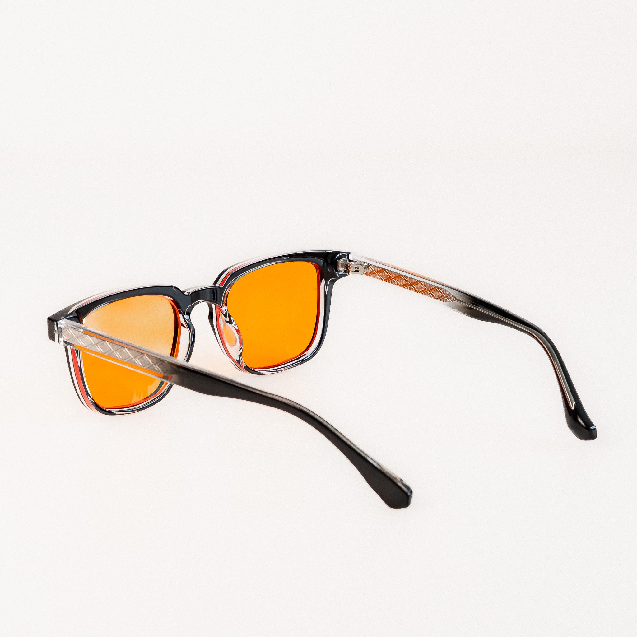 Shoreditch blue light glasses rear view black acetate frame with amber orange lenses
