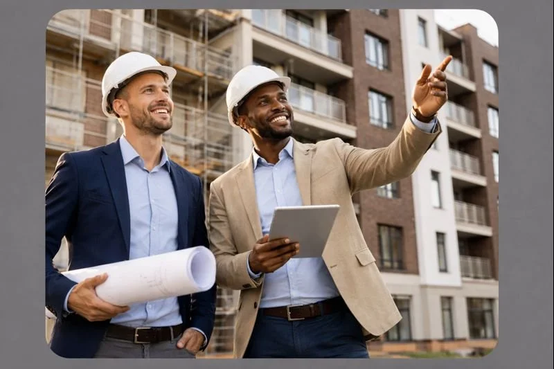 Real estate investors reviewing a new development opportunity with Prime District Realty Group