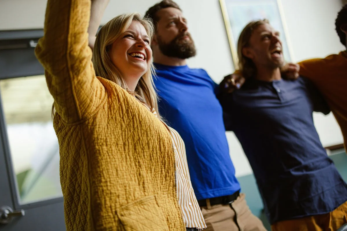 family cheering together