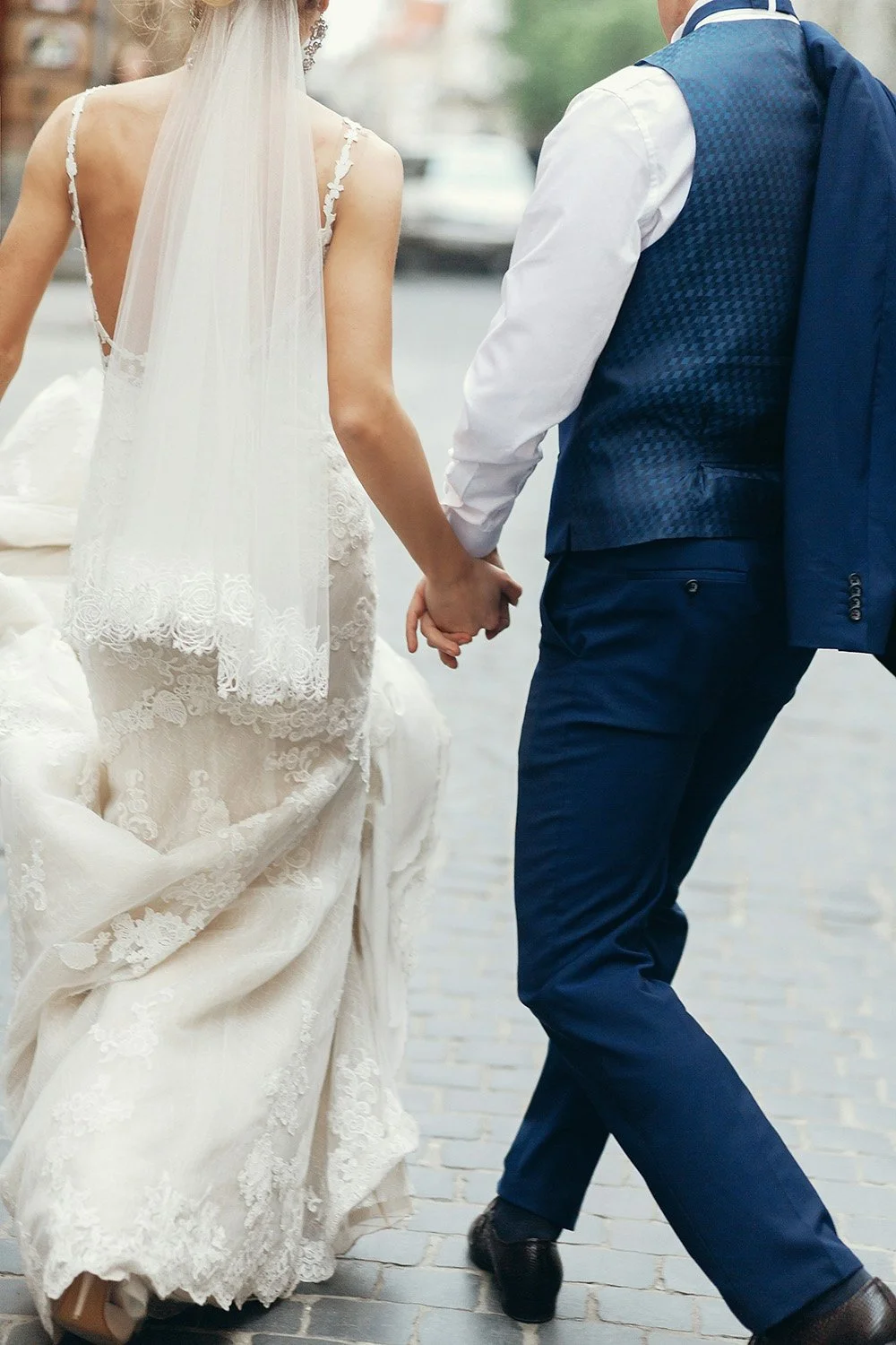 newly married couple walking together