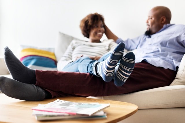 couple relaxing at home after online EFT couples therapy in NC