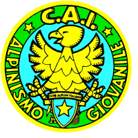 Logo del C.A.I. (Club Alpino Italiano) con aquila, stella e scritta encircling
