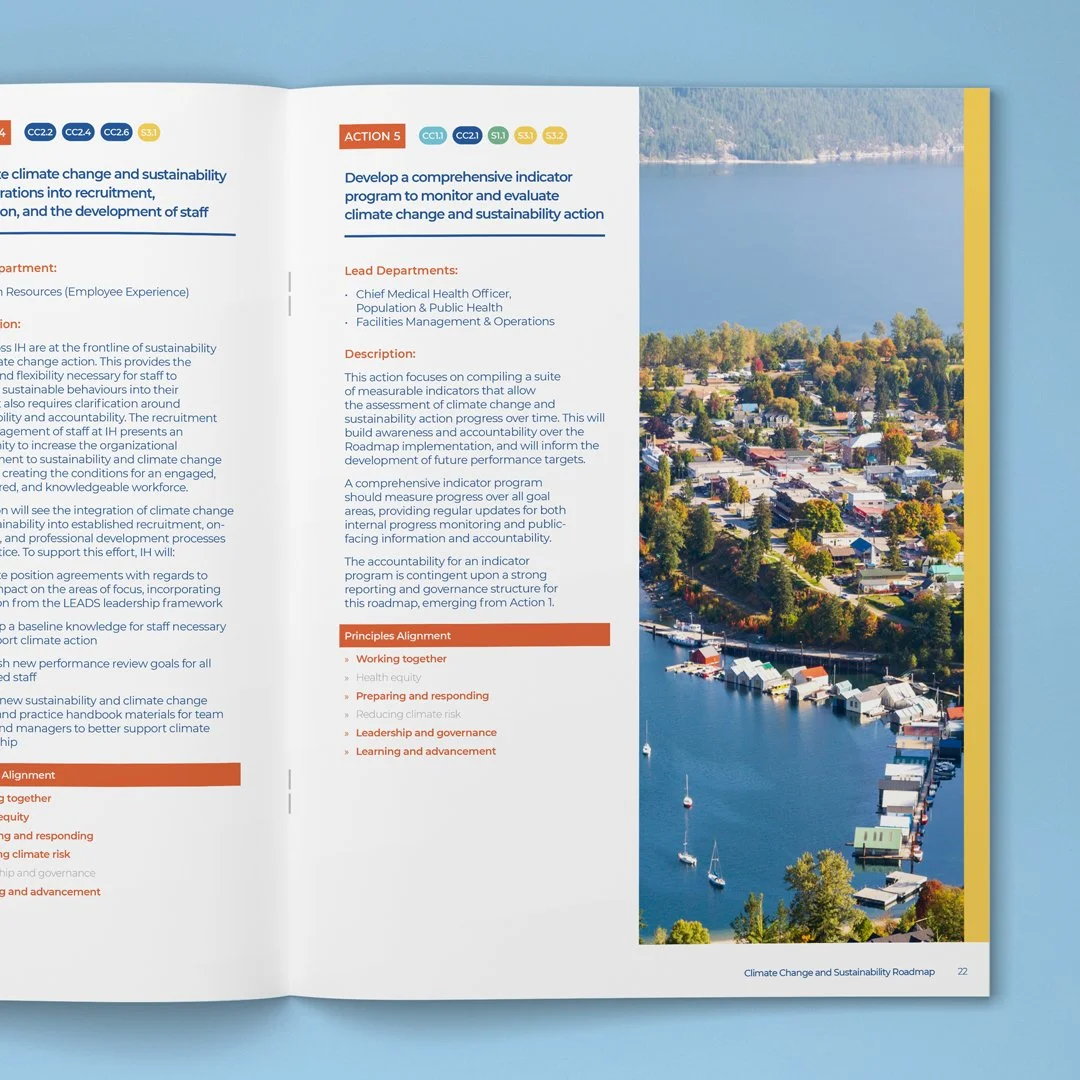 Image of Interior Health Climate Change and Sustainability Roadmap document spread