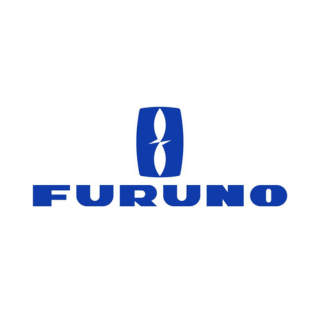 Logo de la marque Furuno avec un symbole de poisson stylisé en bleu.
