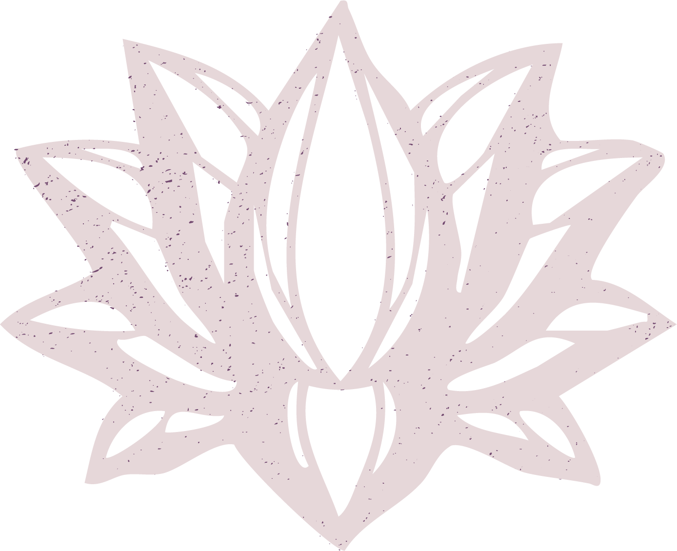 A stylized, symmetrical flower with pointed petals outlined in light purple on a black background.