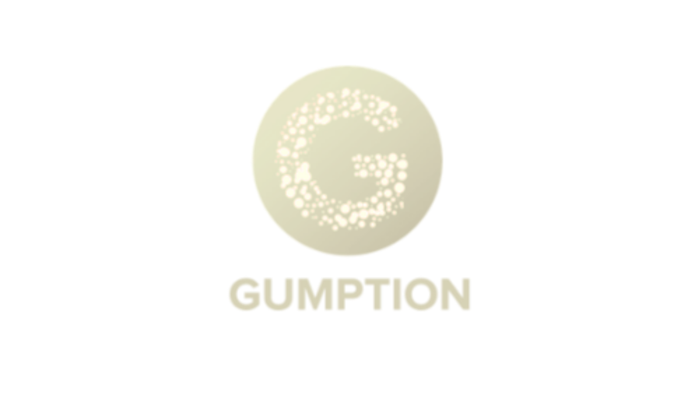 Gumption logo featuring a circle filled with small dots forming the letter G, and the word 'GUMPTION' written below.