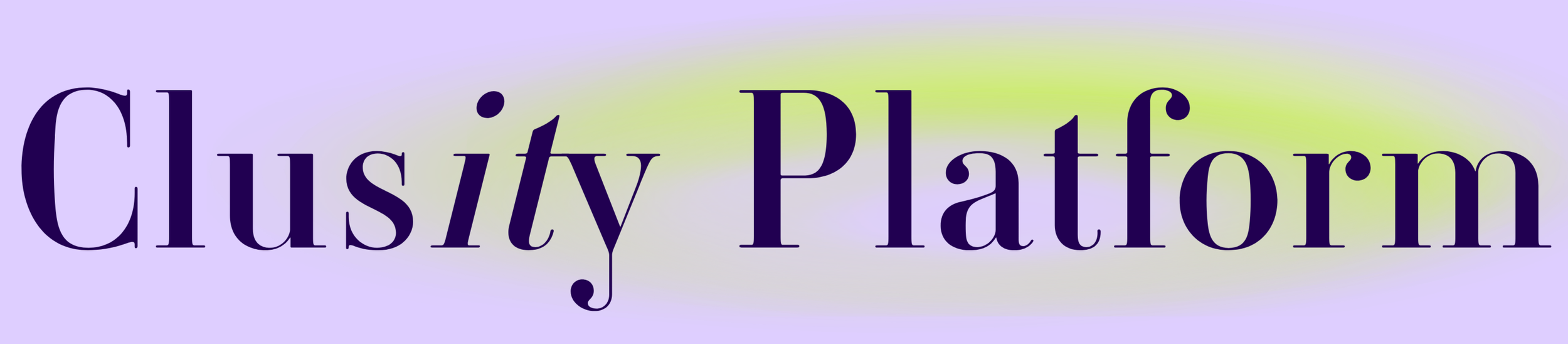 Text reading 'Clusy Platform' on a purple background with a faint green highlight behind the text.