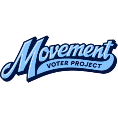 Logo with the word 'Movement' in blue cursive and 'Voter Project' in smaller capital letters on a blue banner.