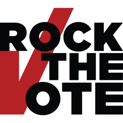 Graphic with the text 'Rock the Vote' in black and red.