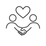 Two people holding hands with a heart above them