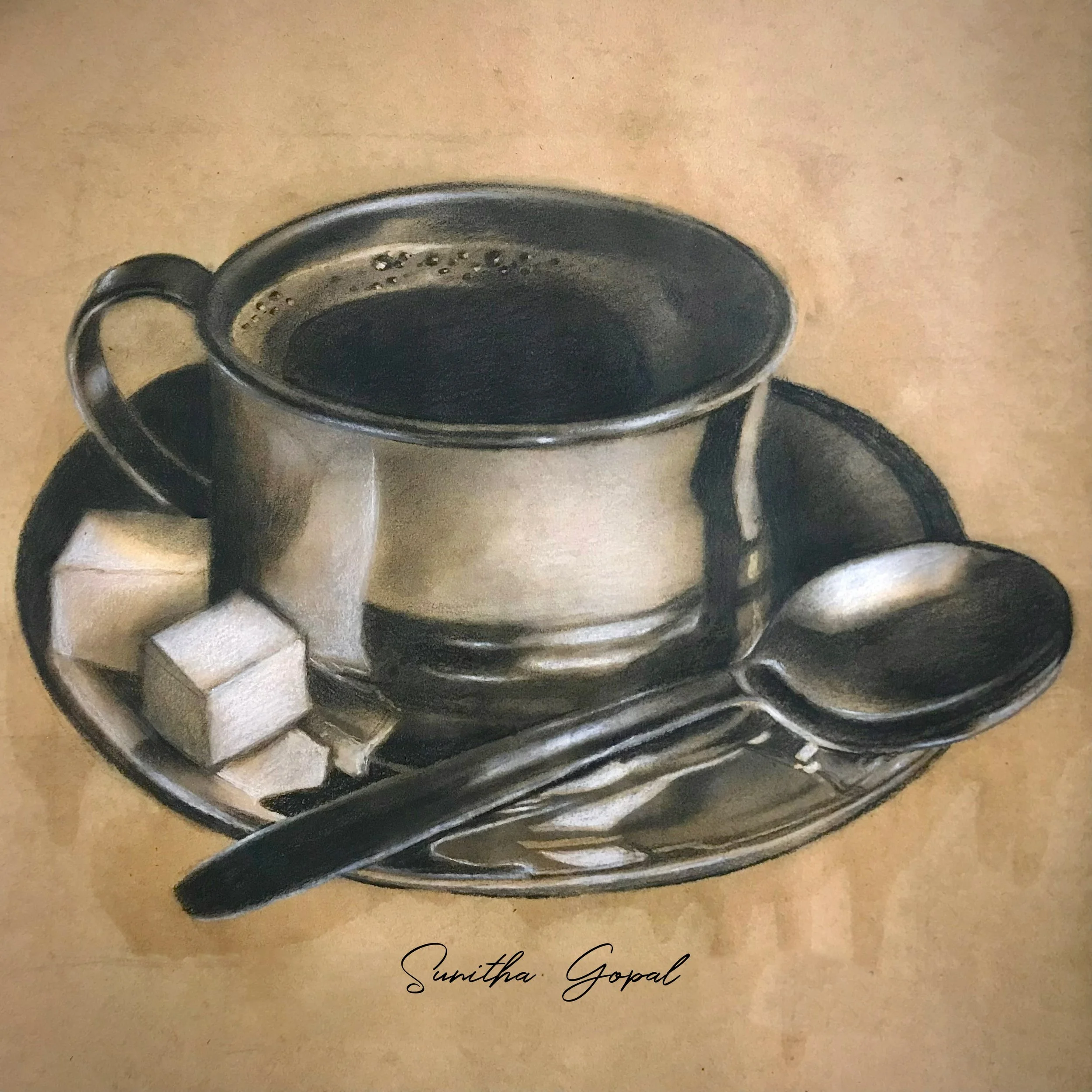 Still Life Study
Charcoal on paper — 30 × 42 cm
Status: Available