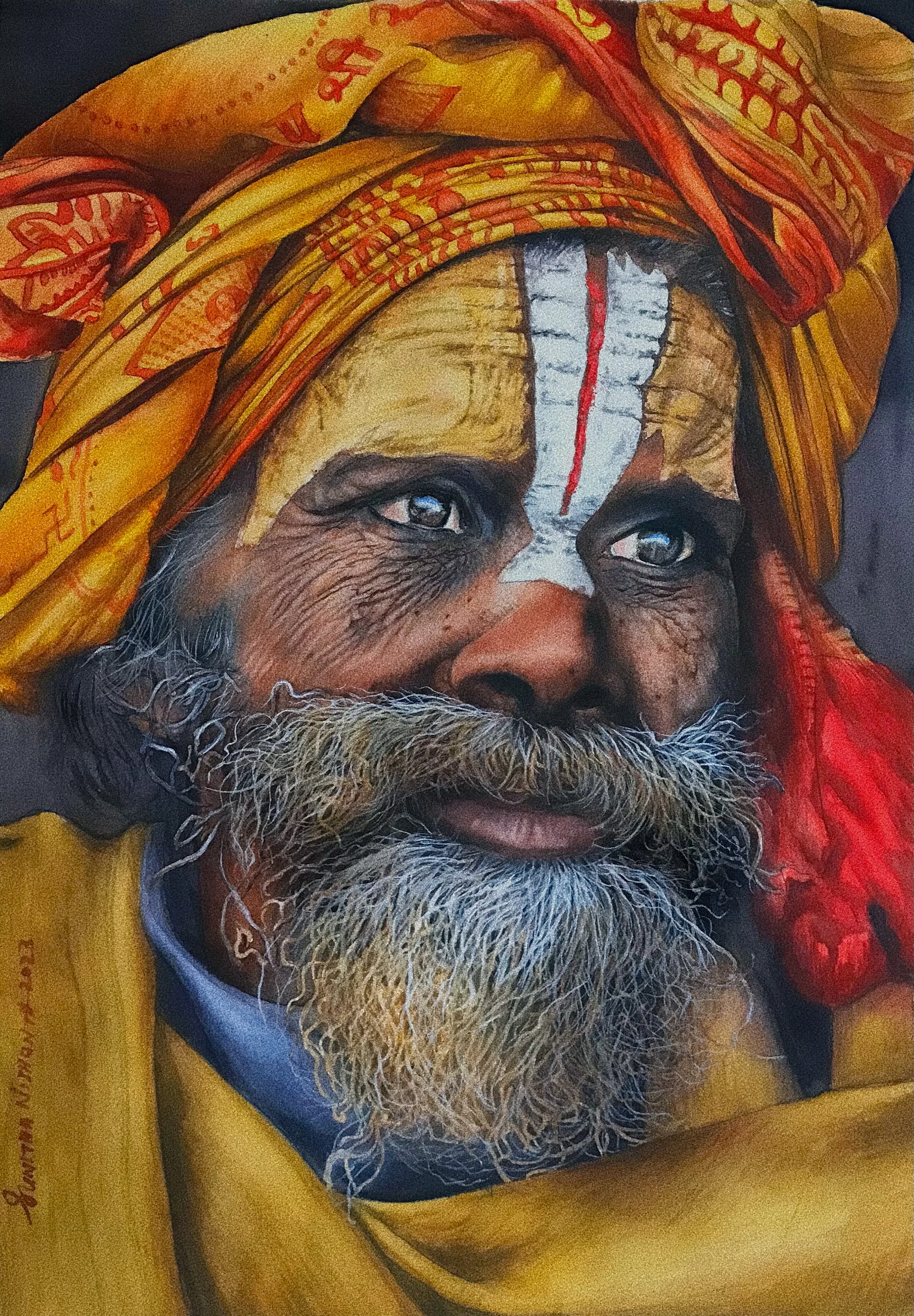 Portrait in Saffron (2023)
Watercolor on paper — 30 × 42 cm
Status: Available