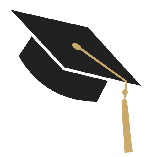 Illustration of a black graduation cap with a gold tassel.