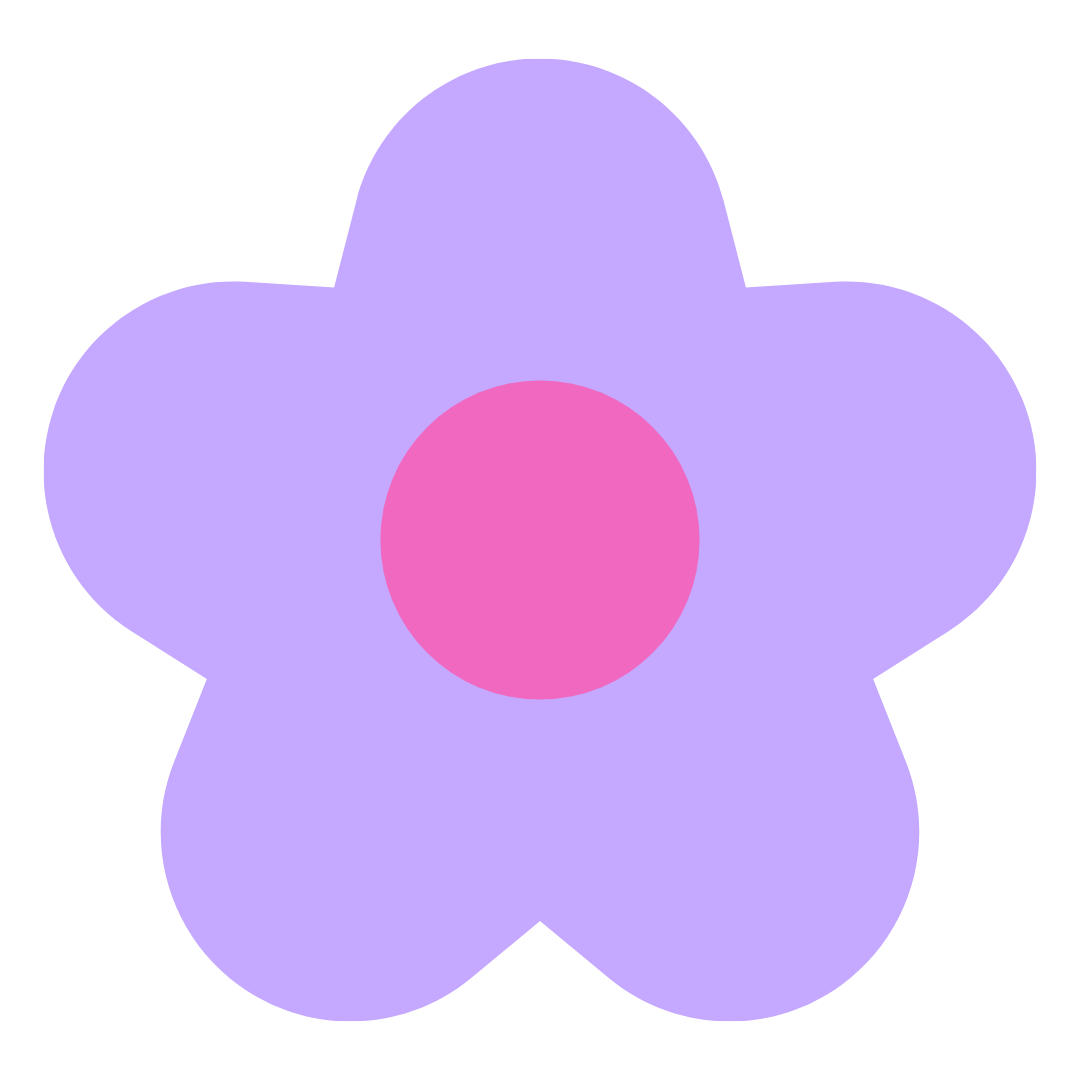 A simple illustration of a purple flower with five petals and a pink center.