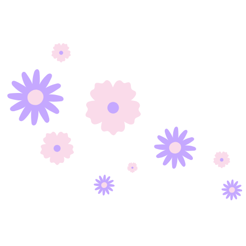 Pink and purple flowers floating against a blank background.