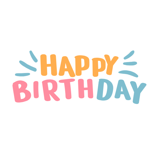 Colorful birthday greeting with the words 'HAPPY BIRTHDAY' in bold, playful letters, decorated with blue lines for celebration.