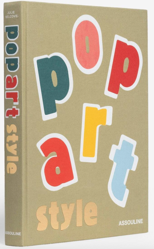 Cover of a book titled "Pop Art Style" by Julie Belcove, featuring colorful, cut-out style letters on a green background.