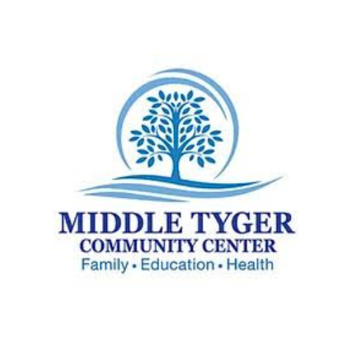 Logo for Middle Tyger Community Center featuring a stylized blue tree inside two concentric circles with the text 'Middle Tyger Community Center' and 'Family, Education, Health' underneath.