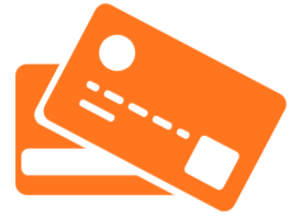 Two orange credit cards, one slightly overlapping the other