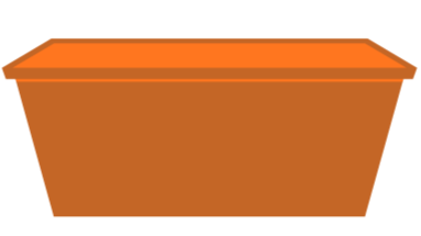 A rectangular orange flower pot with slightly tapered sides.