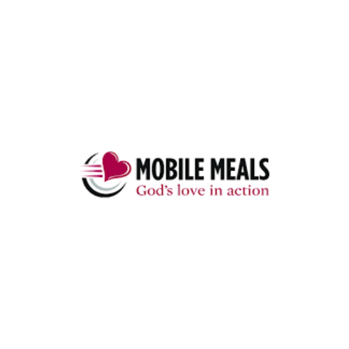 Logo for Mobile Meals with a red heart and the tagline 'God's love in action'.
