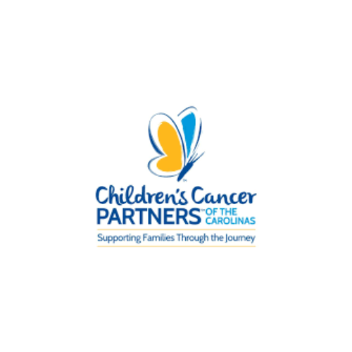 Logo for Children’s Cancer Partners of the Carolinas, featuring a stylized butterfly with blue and yellow wings, and text supporting families through their journey.
