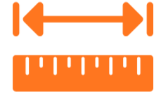 Orange ruler with black markings and a double-headed arrow indicating length measurement.