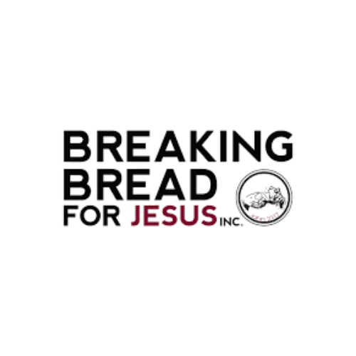 Logo with the text 'Breaking Bread for Jesus Inc.' and a small illustration of a loaf of bread with a cross on it.