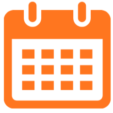 Icon of a calendar in orange and black colors.