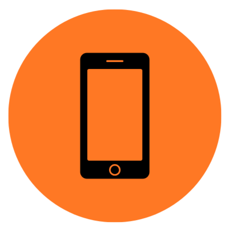 Icon of a smartphone with an orange circular background.