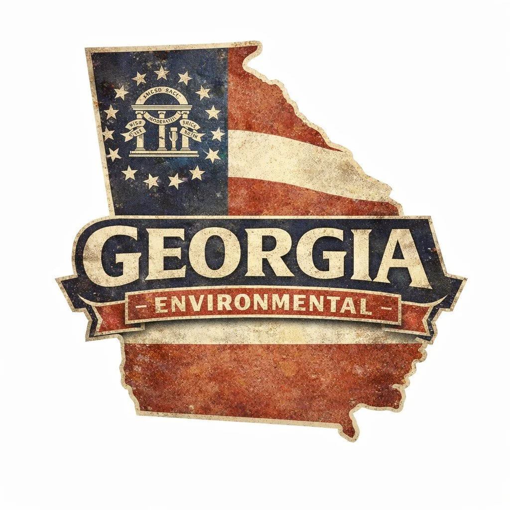 A vintage-style graphic of the state of Georgia with the American flag design, featuring the words 'Georgia Environmental'.