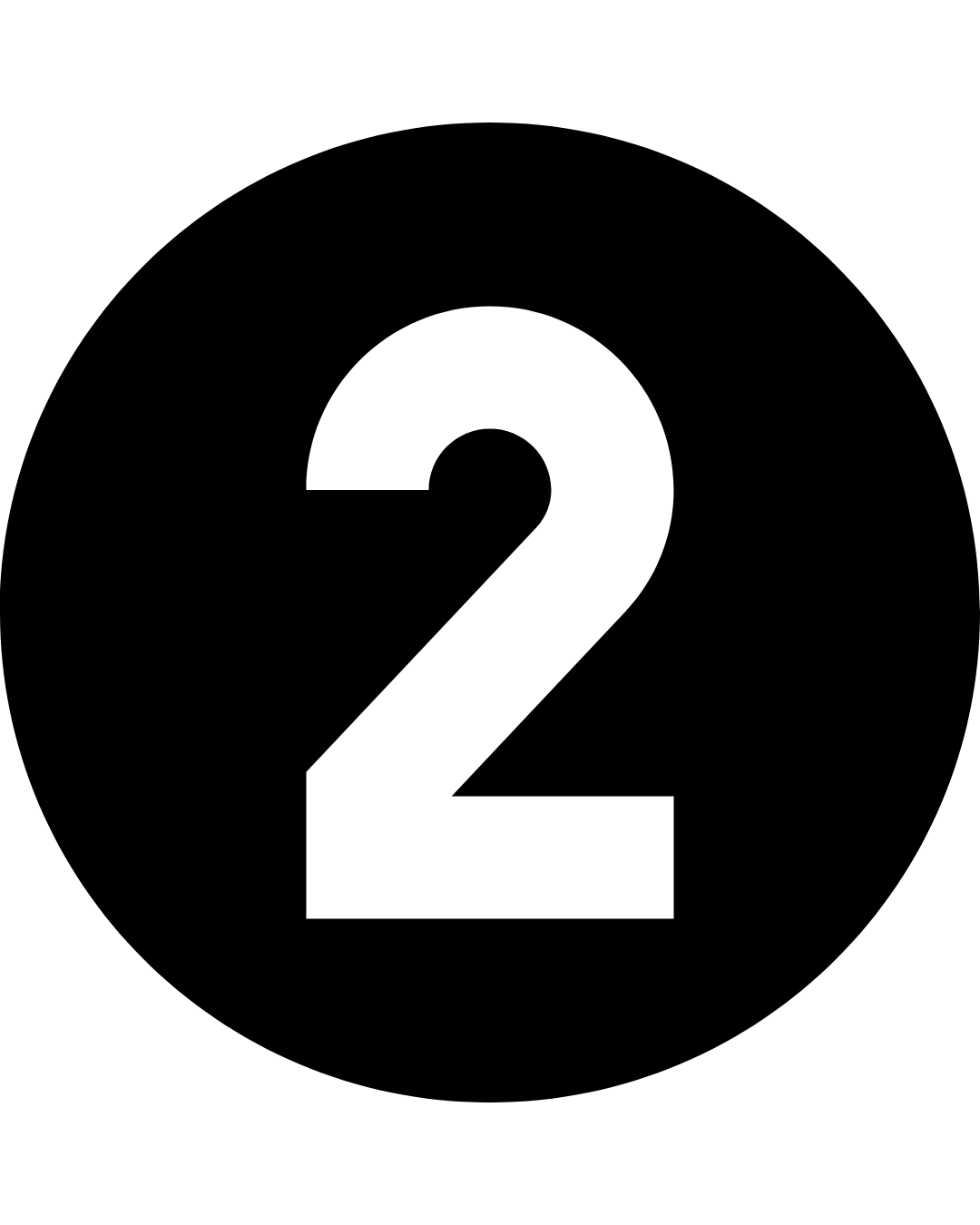 Black circle with the number 2 in white in the center.