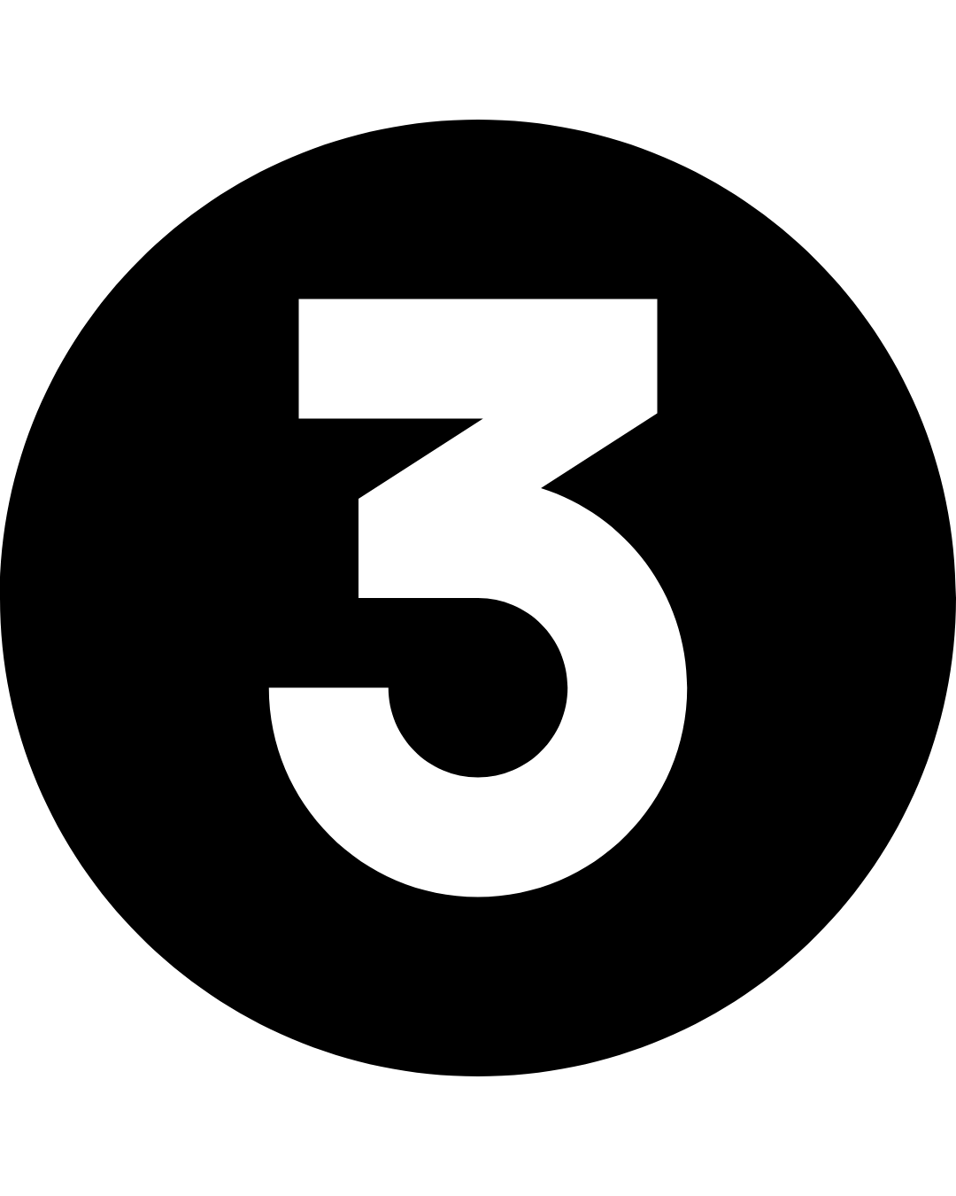 Number three on a black circular background.