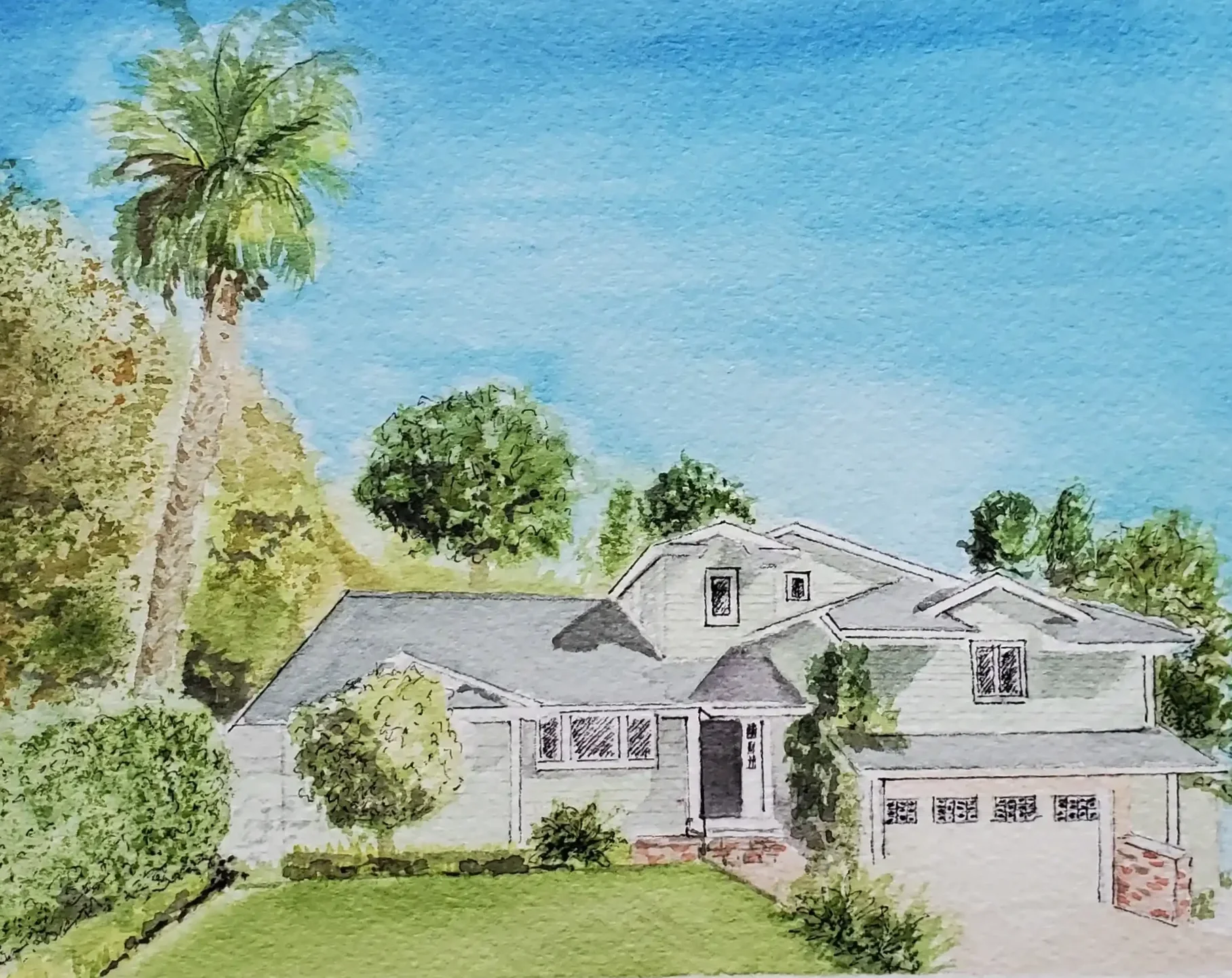 Watercolor Home Portrait - California