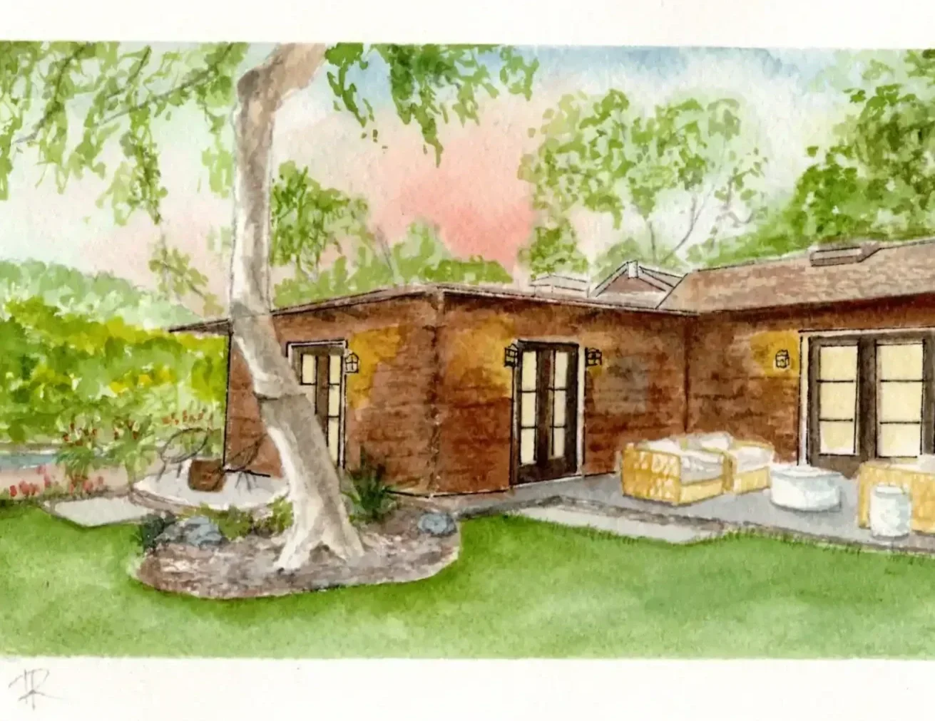 Watercolor Home Portrait - modern ranch