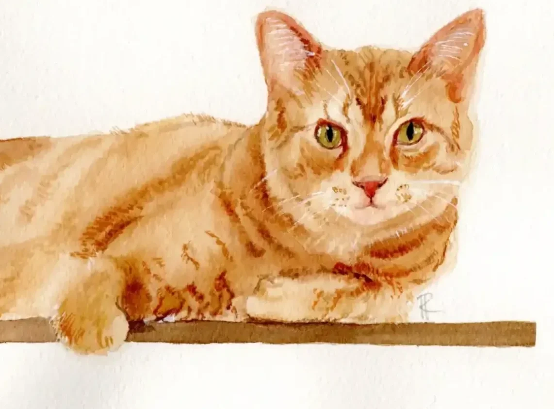 Watercolor Pet Portrait - Orange Tabby Cat