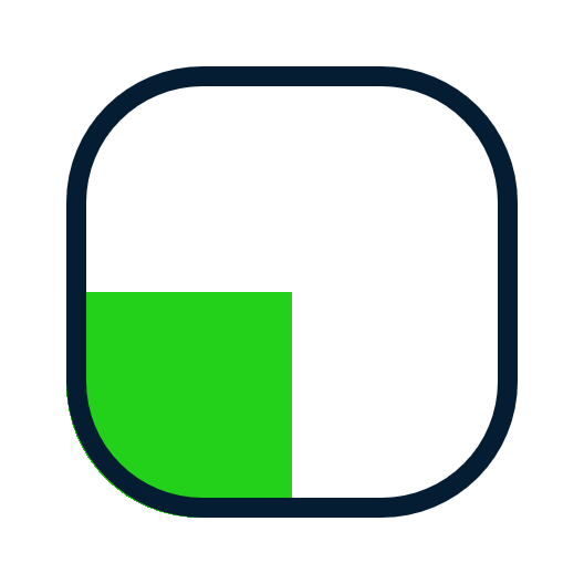 A black app icon with a rounded square shape and a dark blue border, featuring a green quarter circle in the bottom left corner.