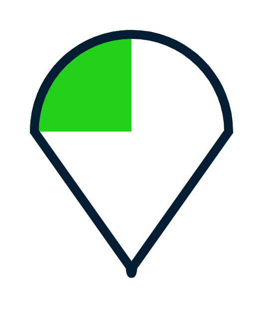 Map pin icon with a green shaded section indicating a portion of the circle.