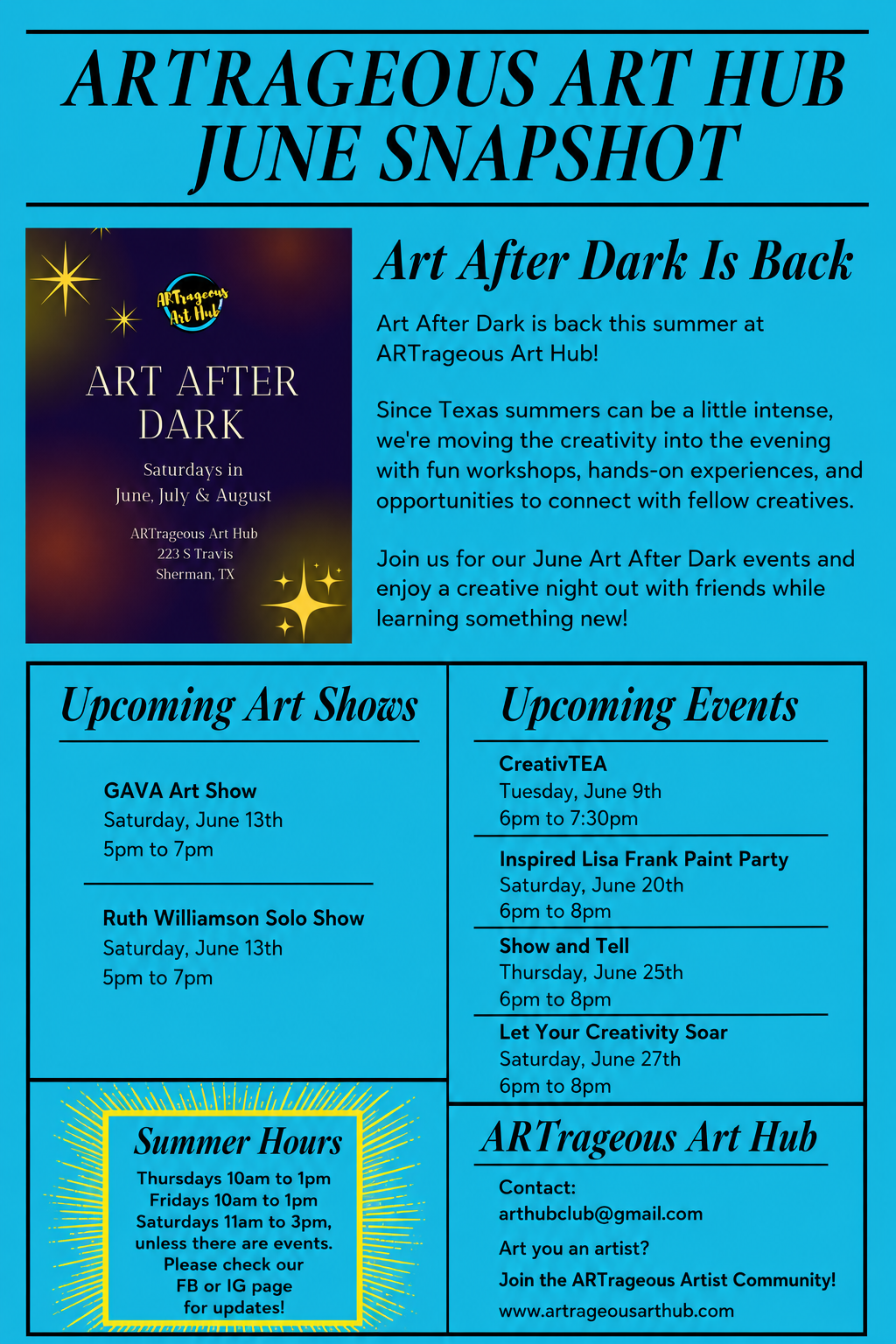 Beat the Summer Heat with Creative Community: What’s Happening at ARTrageous Art Hub This June