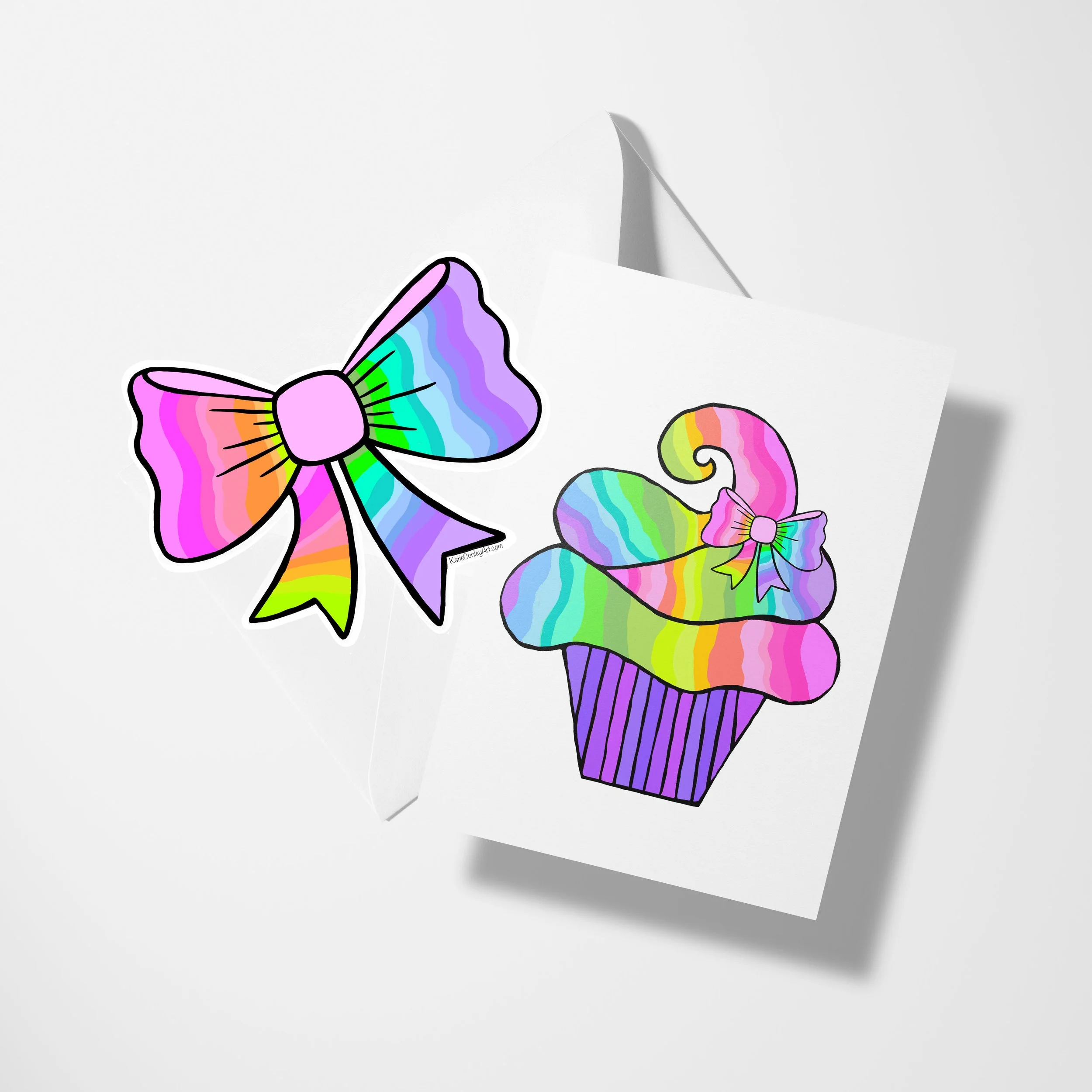 BIG Card + Bow Topper Sticker Set: Birthday Cupcake (Blank)