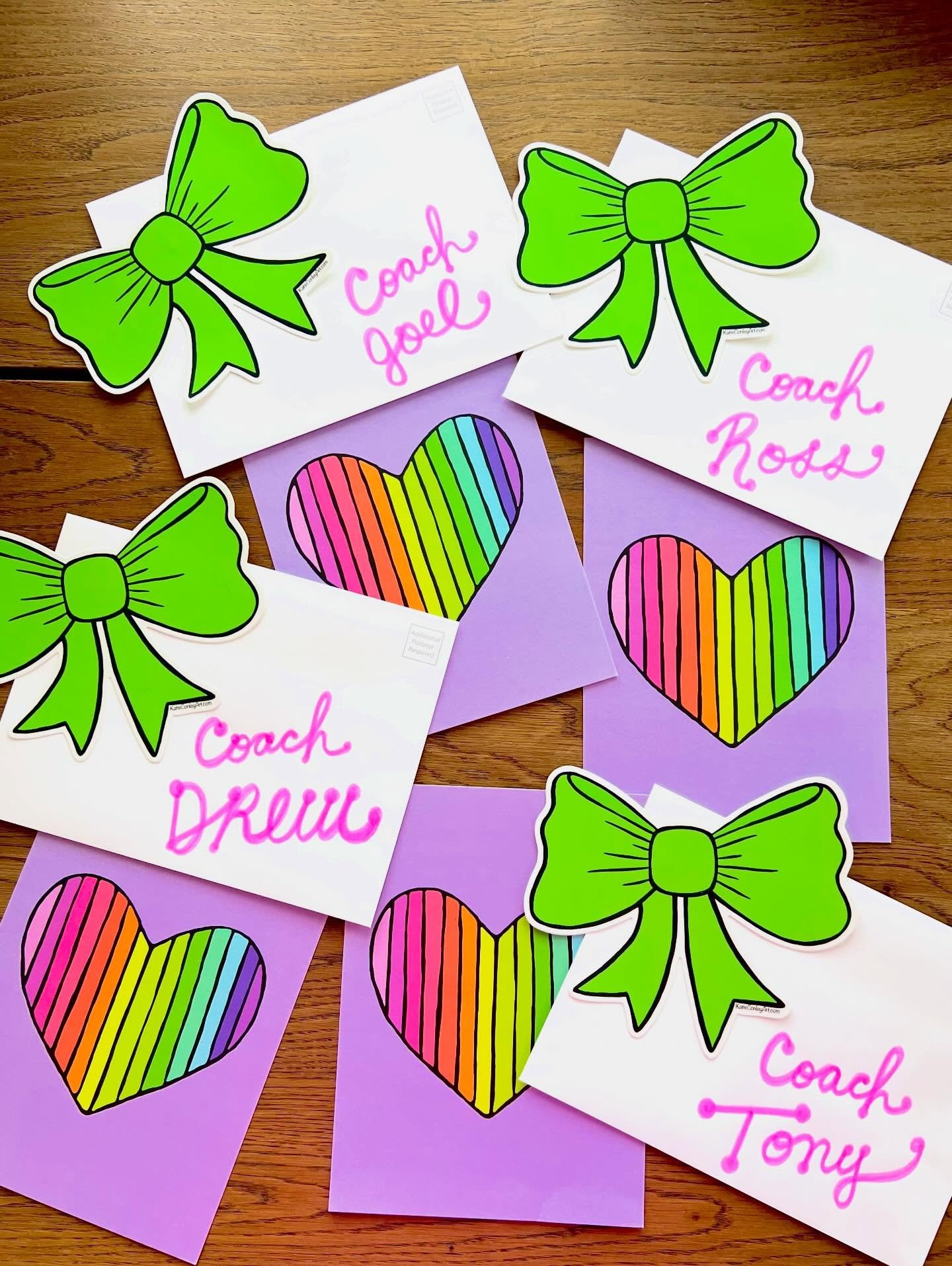 Real men get rainbow-hearted thank-you cards. 🌈🎀🏀

I always volunteer for team gift duty&hellip;..because I can&rsquo;t coach, but I can definitely pull together a good thank-you. 🤣

That&rsquo;s a wrap on 5th grade boys &amp; 7th grade girls bas