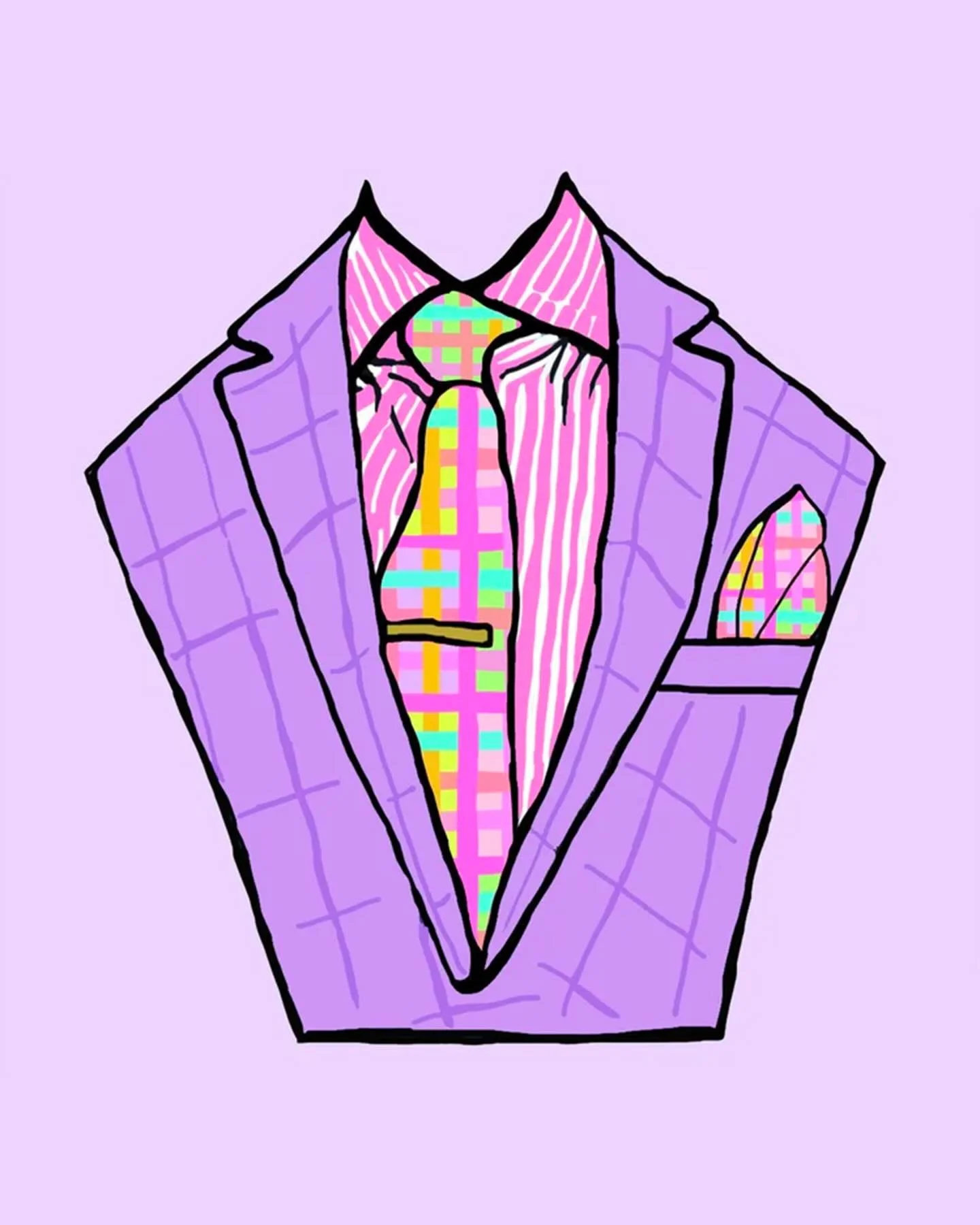 Because even the most classic look deserves a pop of personality 💜🌈✨

#katieconleyart #menswearillustration #colorfuldesign #surfacepattern #boldstyle
