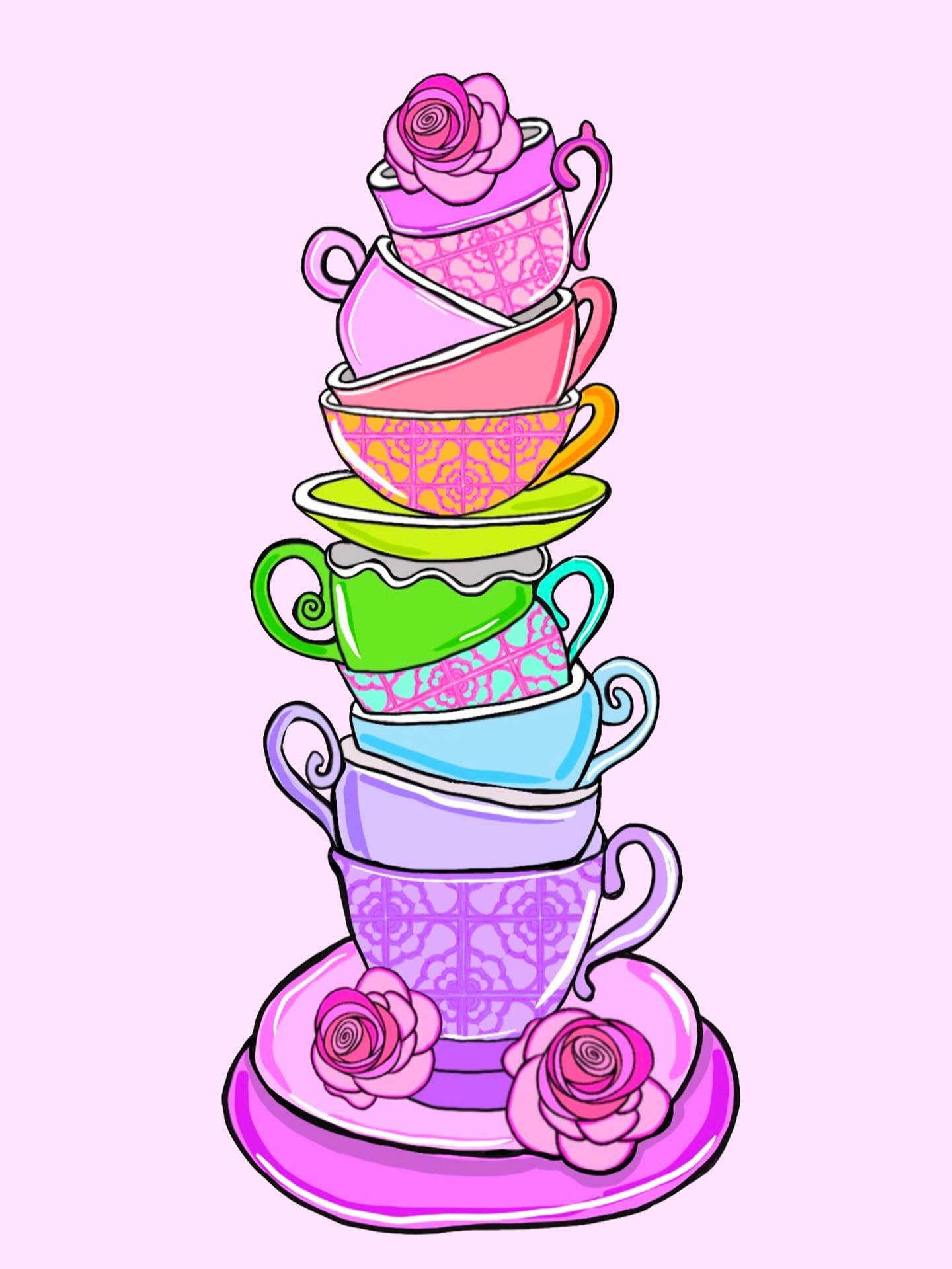 A tower of tea cups, dreams, and pink roses 💗🌈☕️✨

#KatieConleyArt #ColorfulLiving #ArtOfThoughtfulness #CreativeJoy #SurfaceDesign