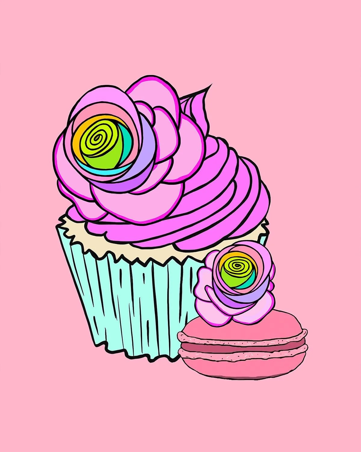 Sweet enough to eat, bold enough to wear. 🧁🌈 Rainbow roses, pink frosting swirls, and a sprinkle of everyday magic. ✨💖

#KatieConleyArt #SurfacePatternDesign #PatternDesign #CupcakeArt #RainbowArt WhimsicalArt ColorfulDesign CutePattern GirlyArt S