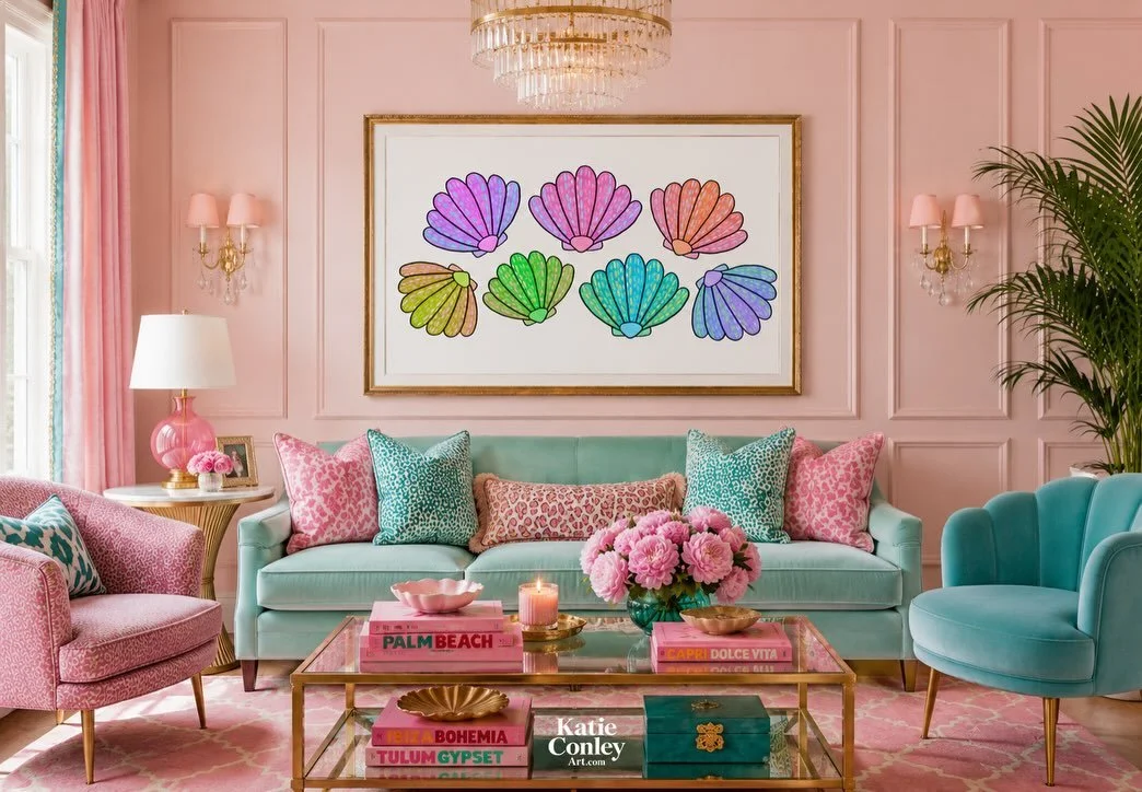 Color has a way of making everything feel a little happier. My Seaside Social Club Collection, imagined as statement wall art 🐚🖼️💕

#KatieConleyArt #SeasideSocialClub #SurfacePatternDesigner #ArtLicensing #SurfaceDesign Illustration WallArt HomeDe