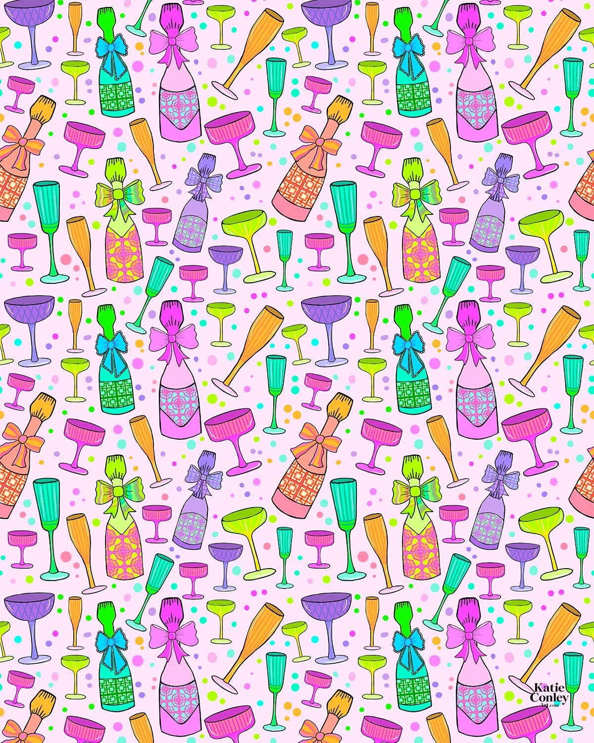 Champagne, confetti, and bows? Say less. ✨🥂🎀🌈💖

#KatieConleyArt #SurfacePatternDesign #GiftWrapDesign #WrappingPaper #CelebrationPattern