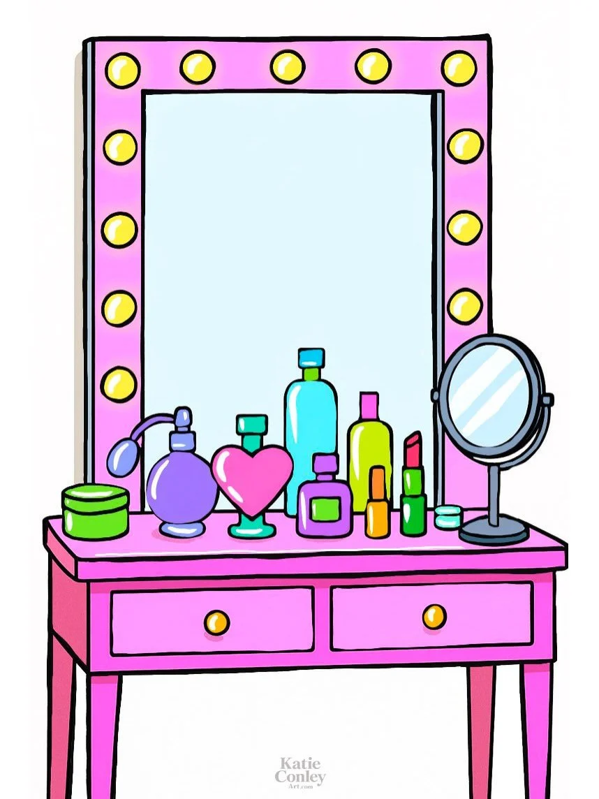 Just a little everyday glamour 💄💕✨
Because even getting ready deserves a little color.

Little Miss Rainbow Collection 🌈💕

#KatieConleyArt #LittleMissRainbow #ColorfulArt #MaximalistArt #SurfaceDesign
