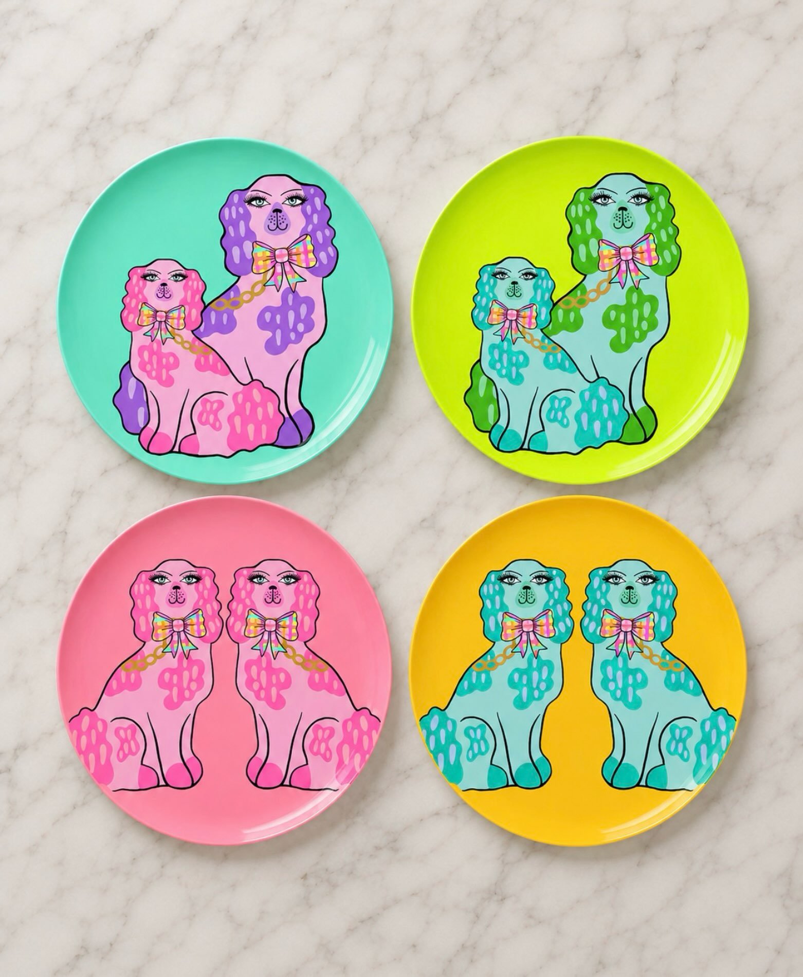 Posh Pooches are ready to set the table 🐩🎀🌈 Colorful, playful, preppy, and packed with personality &hellip;..exactly how I like my home decor. 💕✨

#KatieConleyArt #PoshPooches #SurfacePatternDesign #ArtLicensing #ColorfulHomeDecor