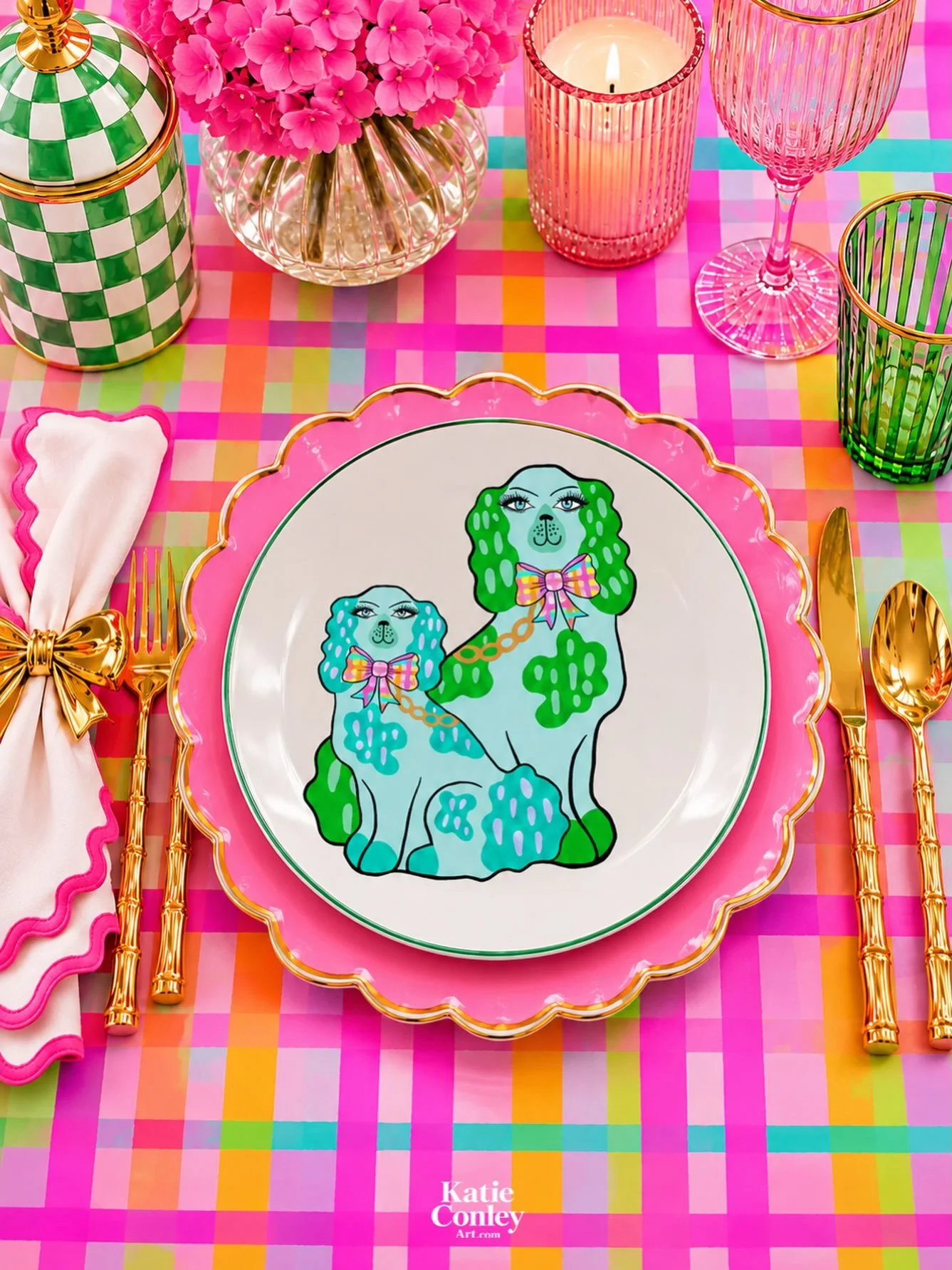 Colorful tables > boring tables every time. Posh Pooches is serving bows, bold color, and a little bit of bougie. 🐩🎀 🌈💗✨

#KatieConleyArt #PoshPooches #SurfacePatternDesign #SurfaceDesigner #ArtLicensing LicensedArt PatternDesign TabletopDesig