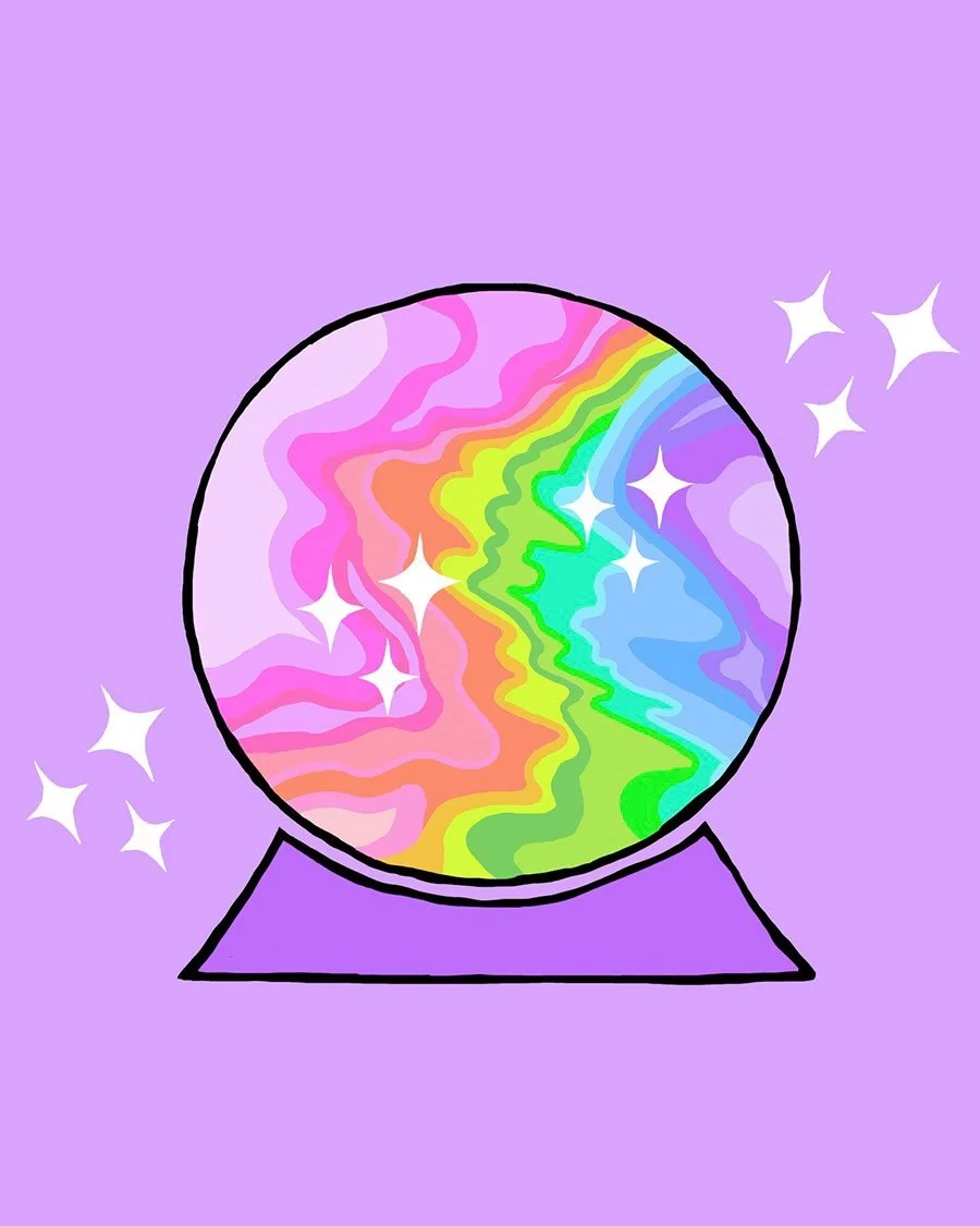 Crystal ball, but make it Spooky Style 🔮✨🌈 A little Halloween magic, a whole lot of color, sparkle, and of course&hellip; coffee. Because even witches need caffeine. 💜☕️

#KatieConleyArt #SpookyStyle #HalloweenArt #HalloweenDecor #ColorfulHallowee